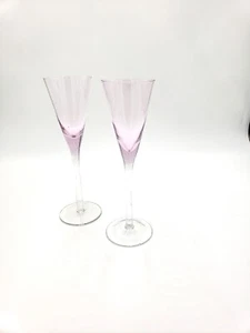 Pair of Vintage Hand-Blown Luminarc Circleware French Flutes with Pink Stems - Picture 1 of 9