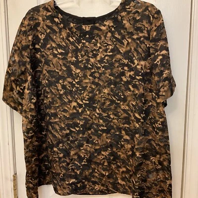 Blusa de vestir Tahari para mujer 1X manga corta nueva negra estampado camel nueva con etiquetas $98 Foto 1 de 4