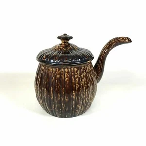 Rare 1800s Bennington Pipkin W/ Lid Rockingham Glaze Yellow Ware - Picture 1 of 9