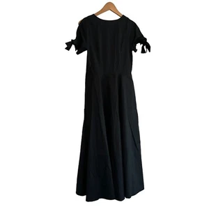 Eshakti Black Maxi Dress Womens M/8 Slit Shoulders W/Bow Pockets Short Sleeve - Picture 1 of 15