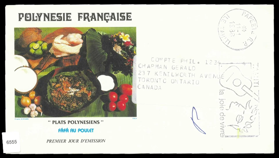 SAVOYSTAMPS-FRENCH POLYNESIA-1988-FDC WITH COLORFUL CACHE FROM TAHITI TO CANADA - Image 1 of 1