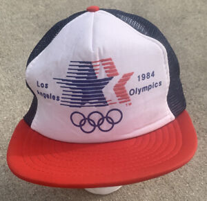 1984 Olympics Los Angeles Cap ~ Mesh Back Snapback Trucker Hat Red LA - Unworn