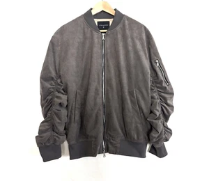 LIFTED ANCHORS Jacket Men's M Gray Suede Bird Bomber Zip Ruched Sleeves Modern - Picture 1 of 15
