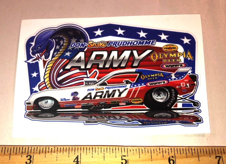 Don SNAKE Prudhomme 1975 Chevy Monza Army Funny Car NHRA Sticker Decal - Image 1 of 1