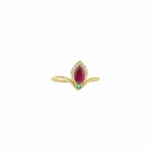 Genuine Diamond Ruby Emerald Gemstone Chevron Ring 14K Gold Fine Jewelry - Picture 1 of 6