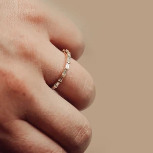 Baguette Cut 14k Yellow Gold Wedding Diamond Band Certified 0.40 Carat Lab Grown - Picture 1 of 8