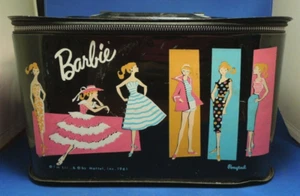 1961 Ponytail Mattel Barbie Black Vinyl Box With Illustrations - Picture 1 of 11