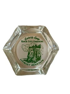Vintage Glass Ashtray Lovers Leap Rock City Gardens Lookout Mountain Hexagon Des - Picture 1 of 3