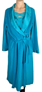 Vintage Long Nightgown and Fleece Robe Lorraine Peignoir Set Blue Nylon sz L USA - Picture 1 of 11