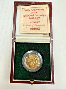 1989 Great Britain First Gold Proof Sovereign - 500th Anniversary Box /COA RARE! - Picture 1 of 5