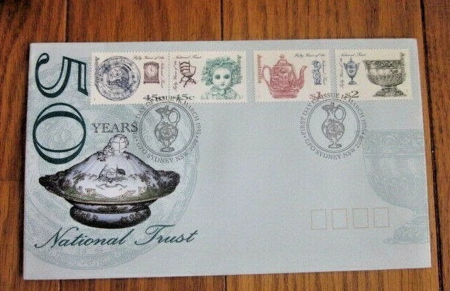 AUSTRALIA 50 YEARS NATIONAL TRUST MUSEUM ART PIECES 4 TAMP SET 1995 FDC - Image 1 of 1