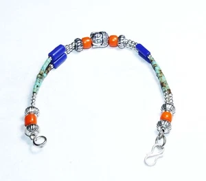 Turquoise Amber Lapis Gemstone Handmade Nepali Bracelet Size 7.8 Inches - Picture 1 of 4