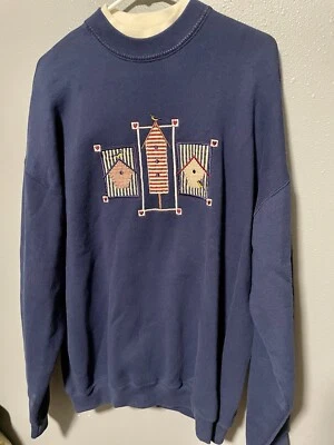 Sudadera De Colección Abuela Mujer XL Cosida a Mano Primitiva Birdhouse Doble Cuello Foto 1 de 4