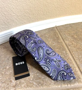 Hugo Boss 100% Silk Men's Tie Necktie Purple Paisley Made in Italy $98 NWT - Picture 1 of 7