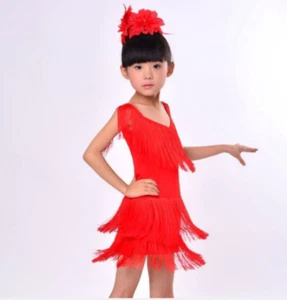 1pcs Child Girls Kids Red Sequin Fringe Salsa Dress Dancewear Dance Costume - Picture 1 of 7