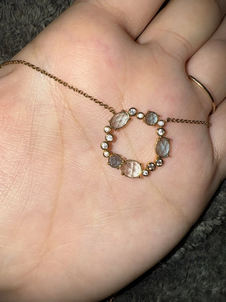 anthropologie X Tai Rittichai Jewelry Gray Stone Halo Circle Necklace Gold - Image 1 of 3