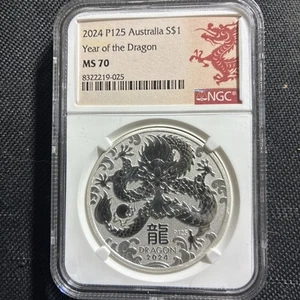 2024 Australia .9999 Silver Lunar Year of the Dragon NGC MS70 1oz $1 Coin "P125" - Picture 1 of 2