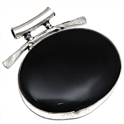 Pendant Black Obsedian Gemstone Gift For Her Silver Jewelry 1.75" - Image 1 of 4