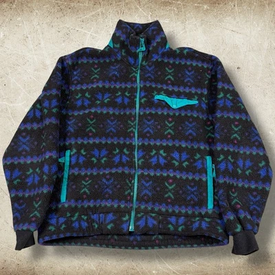 复古 90 年代 L.L. Bean 抓绒夹克女式大号全拉链阿兹特克印花休闲 — 第 1/4 张图片