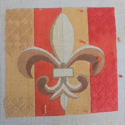 Vintage Raymond Crawford Fleur De Lis Needlepoint Canvas 6x6" 18 Mesh - Image 1 of 3