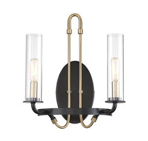 Kearney 2 Light Wall Sconce in Vintage Black with Warm Brass by Savoy House - - Picture 1 of 6