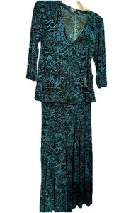 chicos 2 pc set V Neck Faux Wrap Top Slinky Long Skirt Size 2 Med Abstract - Picture 1 of 19