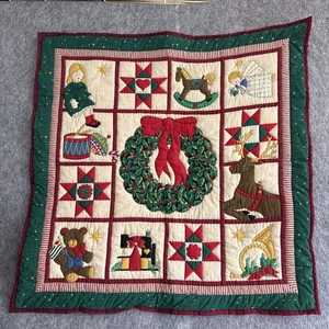 Vintage handgesteppter Wandbehang Weihnachten 31" B x 32" H Neuheit Land nostalgisch - Bild 1 von 9