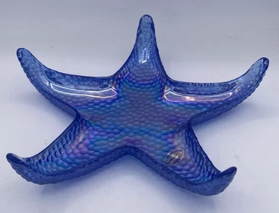 Plato estrella de mar de vidrio artístico azul brillante AKCAM iridiscente hecho en Turquía 10" Foto 1 de 4