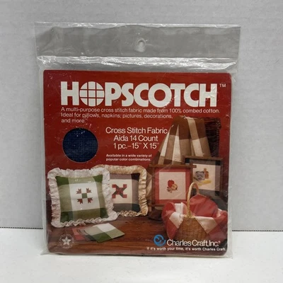 HOPSCOTCH Plaid Cross Stitch Aida Fabric 14 Count 15" x 15" Blue White Plaid NEW - Image 1 of 4