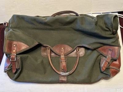 Vintage Orvis Battenkill Green Canvas And Brown Leather Large Duffle Bag Carryon - Image 1 of 4