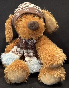 Hug Fun 14" Plush Dog Winter Scarf Hat Floppy Ears Stuffed Animal Tan Brown - Picture 1 of 5