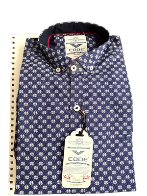 Code Dress Casul Shirt Mens Small Blue w/ white  Floral  Shirz Button Down Stain - Image 1 of 4