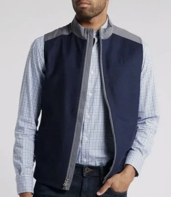 Mens Peter Millar Crown Crafted Cambridge Hybrid Vest Wool Navy Gray Medium New - Image 1 of 4