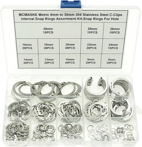 Kit Assortimento Anelli a Scatto Interni Metrici 304 Acciaio Inox 8MM-30MM C-Clips;R - Foto 1 di 12