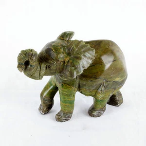 Main Sculpté Africain Éléphant Pierre Sculpture,Marron/Vert Pierre,13 CM de Long - Picture 1 of 3