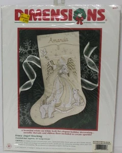 DIMENSIONS Counted Cross Stitch Kit 8087 Ivory Angel Stocking  Sealed NIP - Picture 1 of 2