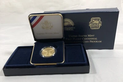 2003 $10 First Flight Uncirculated Gold Commem. with OGP. .48oz AGW. - Image 1 of 4