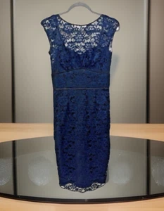Vestido Floral Maggy London Azul Marino Negro Encaje Talla 4 Espalda Redonda Funda de Cóctel - Imagen 1 de 12