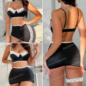 Sexy Lace Babydoll Nightwear Women Mini Skirt Lingerie-Underwear-Set Sleepwear - Picture 1 of 28