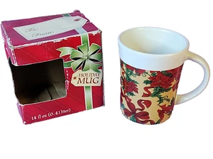 Christmas Poinsettia Coffee Mug Cup Royal Norfolk Holiday Greenbrier Intl in Box - Picture 1 of 9