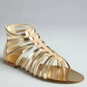 Jimmy Choo CHAYA Nude Patent Gold Leather Gladiator Sandals EU 36.5 I LOVE SHOES - Picture 1 of 8