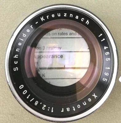 Lente de cámara vintage Schneider-Kreuznach Xenotar f/2,8 100 mm a bordo Foto 1 de 4