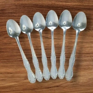Utica Woodbine Table Oval Soup Spoons Stainless Flatware Floral Scrolls Set of 6 - Picture 1 of 11
