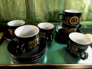 Vintage Denby 70' Arabesque Pamberton Coffee/ Tea Set of 6 cups and Saucers 12 p - Picture 1 of 12