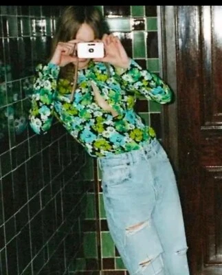 ZARA Floral Bodysuit Small Long Sleeve Green And Blue Mix Size S - Image 1 of 3