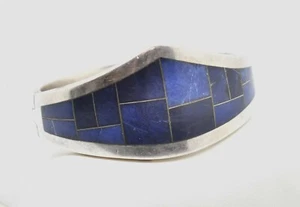 Sterling Silver Southwestern Design Lapis Stone Cuff Bracelet 7.5"#FMY571 - Picture 1 of 6