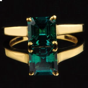 Ring 1,50 kt Achteckform 100 % natürlicher sambischer Smaragd in 14 Kt Gelbgold - Bild 1 von 8