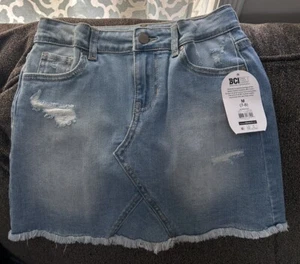 NWT Wonder Nation Distressed Denim Skirt Kids (M) 7-8 Pockets Adjustable Fringe - Picture 1 of 7