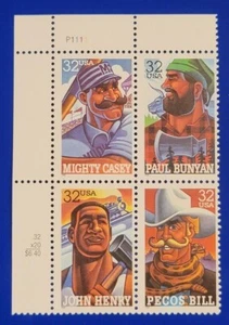 Folk Heroes Plate Block Scott 3083-86 MNH - Picture 1 of 1