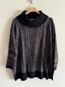 Pure J Jill Black Marled Dolman Oversized Sweater Knit Medium Large Petite NWT - Picture 1 of 5